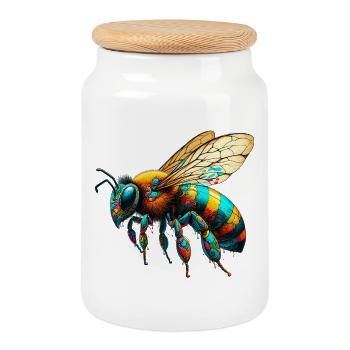 Bee - Cookie Jar with Wooden Lid - white - Front
