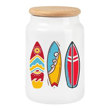 Trois planches surf pop art - Boîte à biscuits avec couvercle en bois - blanc - Devant