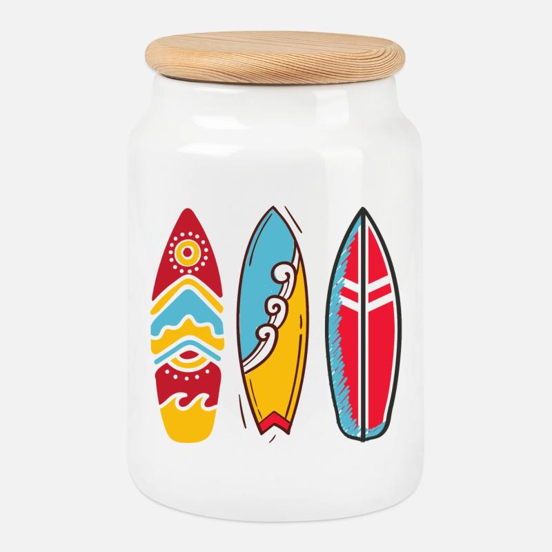 Drei Pop-Art-Surfbretter - Keksdose mit Holzdeckel - Weiß