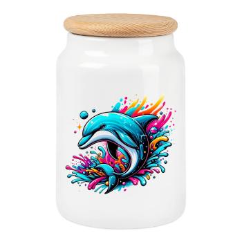 Dolphin - Cookie Jar with Wooden Lid - white - Front