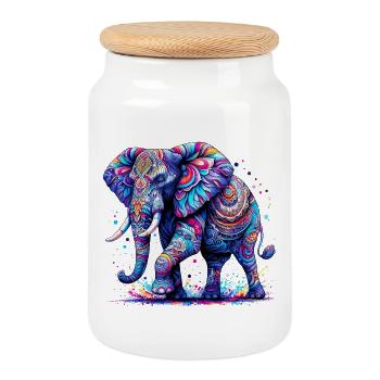 Éléphant - Boîte à biscuits avec couvercle en bois - blanc - Devant