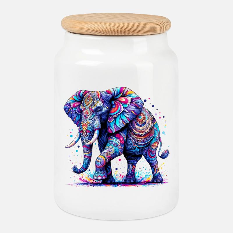 Elefant - Keksdose mit Holzdeckel - Weiß