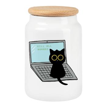 Tuez tous les humains Chat - Boîte à biscuits avec couvercle en bois - blanc - Devant