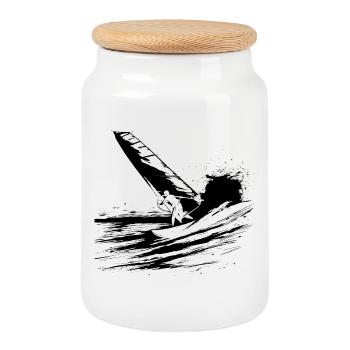 Windsurfing - Cookie Jar with Wooden Lid - white - Front