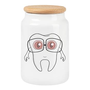Ein entzückender Zahn mit Brille - Keksdose mit Holzdeckel - Weiß - Vorne