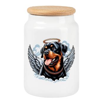 Doux Rottweiler Angel Halo - Boîte à biscuits avec couvercle en bois - blanc - Devant