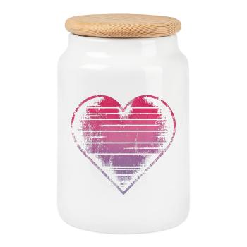 Pastel Watercolor Heart Design - Cookie Jar with Wooden Lid - white - Front