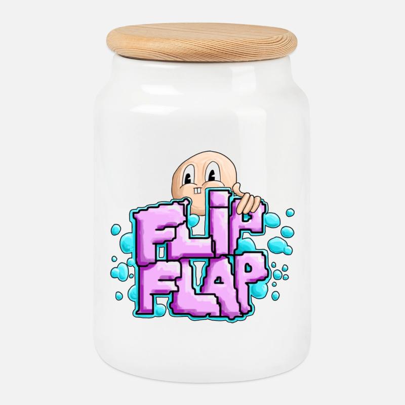 Fun Graffiti Bubble Flip - Cookie Jar with Wooden Lid - white