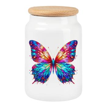 Schmetterling - Keksdose mit Holzdeckel - Weiß - Vorne