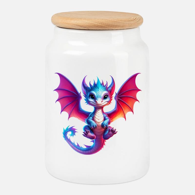 Drache - Keksdose mit Holzdeckel - Weiß