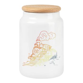Eisenbahn Line Art - Keksdose mit Holzdeckel - Weiß - Vorne