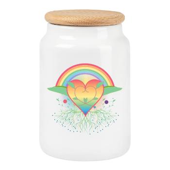 Cœur arc-en-ciel avec des racines pour la fierté - Boîte à biscuits avec couvercle en bois - blanc - Devant