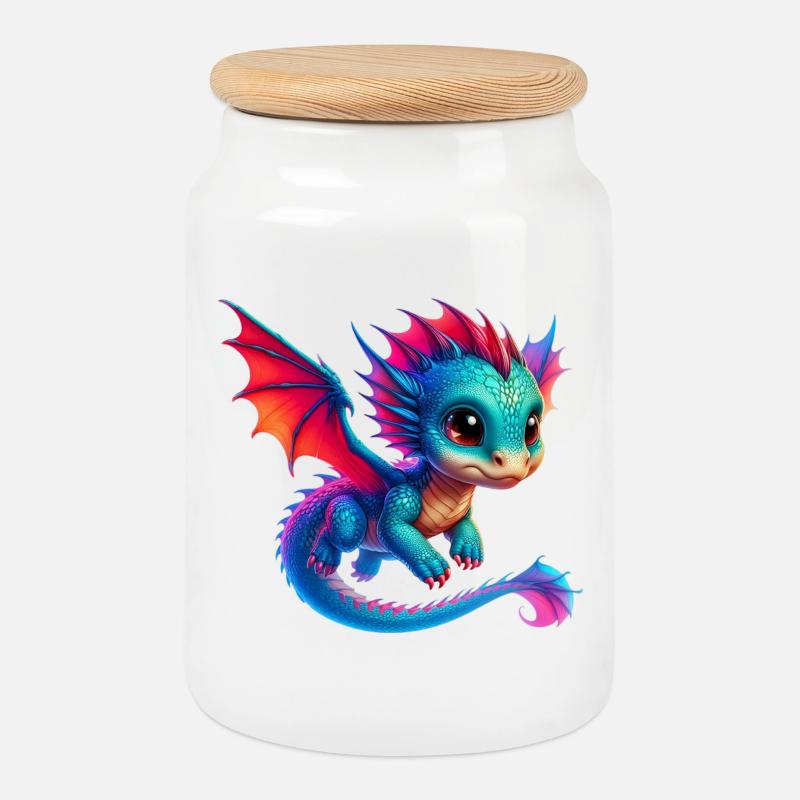 Drache - Keksdose mit Holzdeckel - Weiß