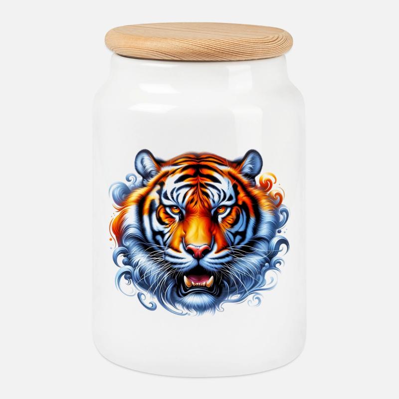 Tiger - Keksdose mit Holzdeckel - Weiß