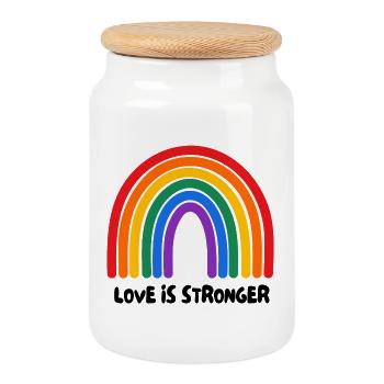Love is stronger. LGBT - Cookie Jar with Wooden Lid - white - Front
