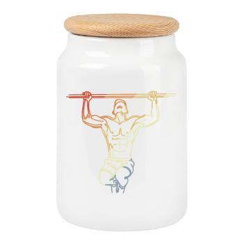 Fitness Sportsman Sketch - Cookie Jar with Wooden Lid - white - Front