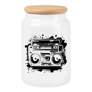 Hip Hop Music - Cookie Jar with Wooden Lid - white - Front