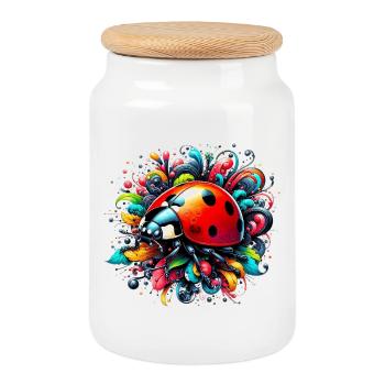 Coccinelle - Boîte à biscuits avec couvercle en bois - blanc - Devant