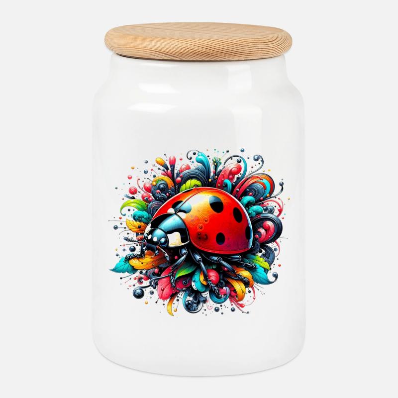 Ladybird - Cookie Jar with Wooden Lid - white