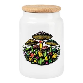 magical mushrooms and crystals - Cookie Jar with Wooden Lid - white - Front