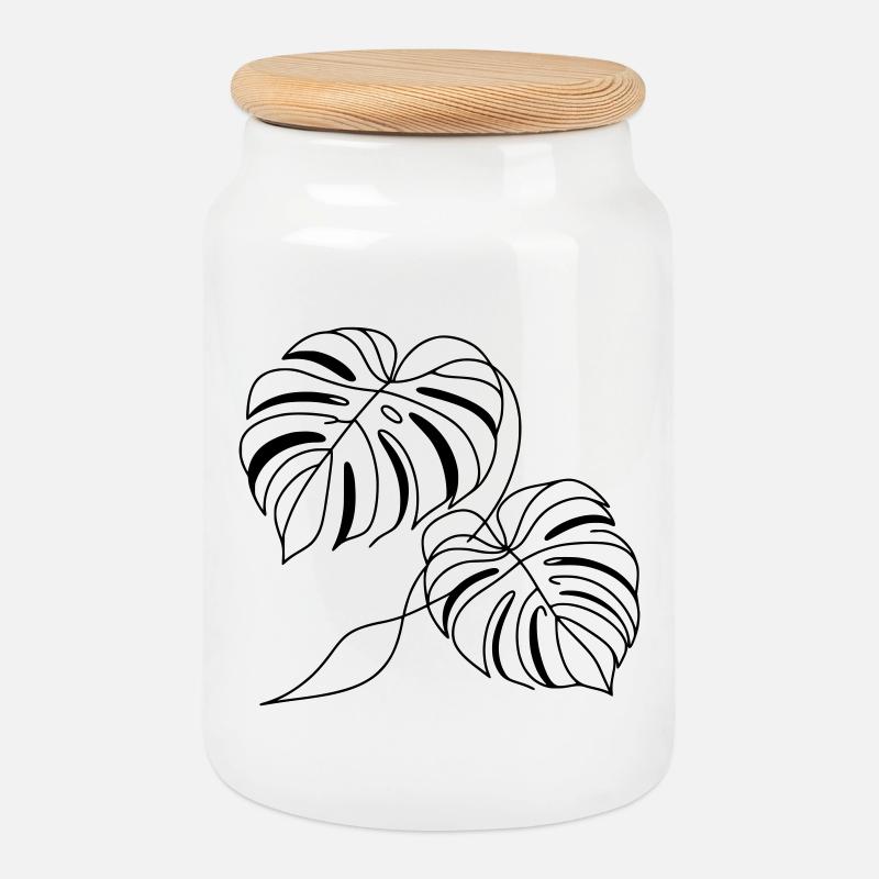 Monstera - Cookie Jar with Wooden Lid - white