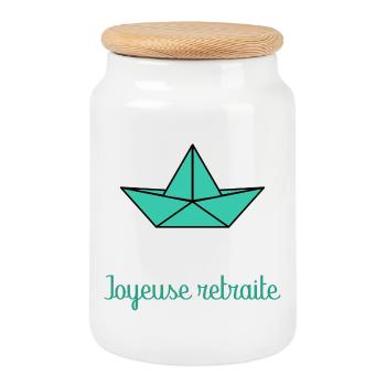RETIREMENT. RETIRED - Cookie Jar with Wooden Lid - white - Front
