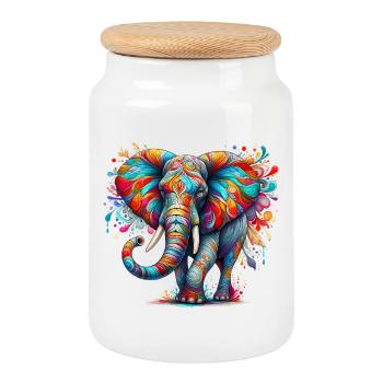 Elefant - Keksdose mit Holzdeckel - Weiß - Vorne