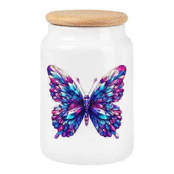 Crystal Butterfly - Cookie Jar with Wooden Lid - white - Front