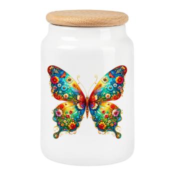 Schmetterling - Keksdose mit Holzdeckel - Weiß - Vorne