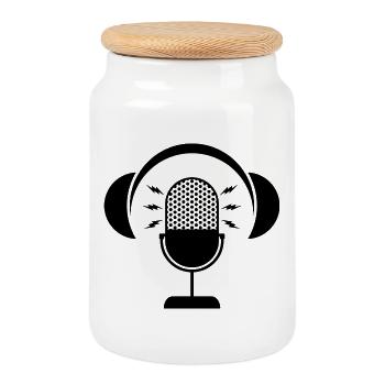 Podcast Microphone & Headphones - Cookie Jar with Wooden Lid - white - Front