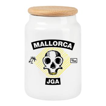 Mallorca – Bachelor party under palm trees - Cookie Jar with Wooden Lid - white - Front
