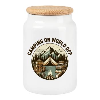 Camping sur le monde - Boîte à biscuits avec couvercle en bois - blanc - Devant
