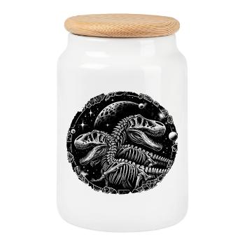 Squelettes de dinosaures en noir et blanc pour les fans de dinosaures - Boîte à biscuits avec couvercle en bois - blanc - Devant