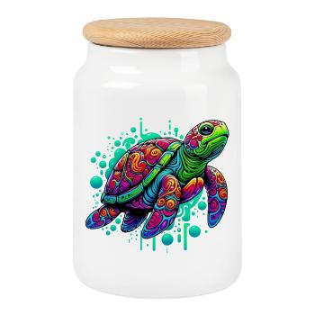 Turtle - Cookie Jar with Wooden Lid - white - Front