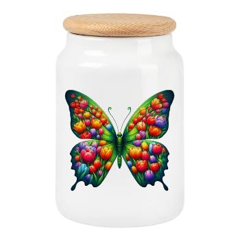 Tulipes papillon Hollande - Boîte à biscuits avec couvercle en bois - blanc - Devant