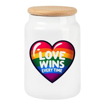 LOVE WINS EVERYTIME: Celebrate Pride and Unity - Cookie Jar with Wooden Lid - white - Front