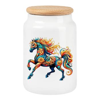 Cheval - Boîte à biscuits avec couvercle en bois - blanc - Devant