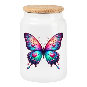 Coeur papillon Coeurs Coeurs Coeurs Coeurs - Boîte à biscuits avec couvercle en bois - blanc - Devant
