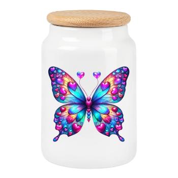 Coeur papillon Coeurs Coeurs Coeurs Coeurs - Boîte à biscuits avec couvercle en bois - blanc - Devant