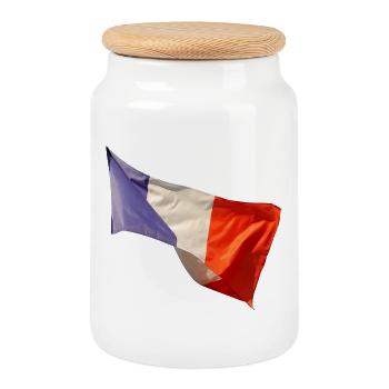 Bleu, blanc, drapeau rouge - Boîte à biscuits avec couvercle en bois - blanc - Devant