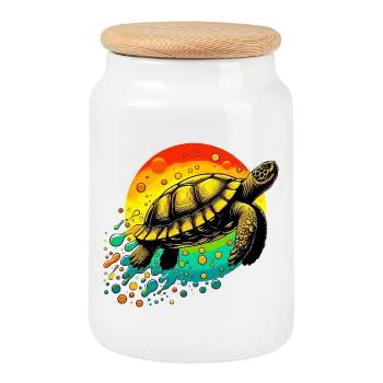 Tortue - Boîte à biscuits avec couvercle en bois - blanc - Devant