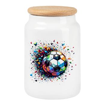 Colourful dynamic football motif with light reflections - Cookie Jar with Wooden Lid - white - Front