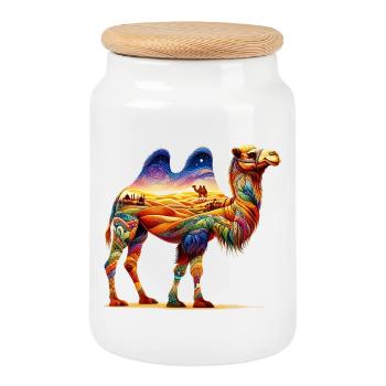 Chameau - Boîte à biscuits avec couvercle en bois - blanc - Devant