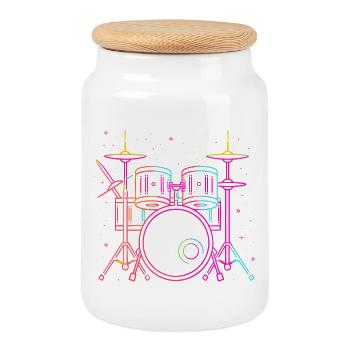 Batterie Sketch Retro - Boîte à biscuits avec couvercle en bois - blanc - Devant