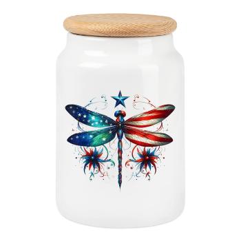 Œuvre d’art patriotique d’ailes de libellule - Boîte à biscuits avec couvercle en bois - blanc - Devant