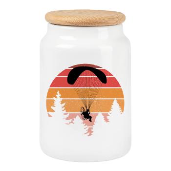 Sunset Paragliding Silhouette Design - Cookie Jar with Wooden Lid - white - Front