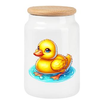 Duckling Duck Duck - Cookie Jar with Wooden Lid - white - Front