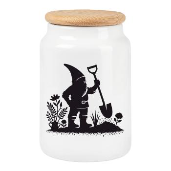 charming silhouette motif of a garden gnome - Cookie Jar with Wooden Lid - white - Front