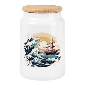Voile - Boîte à biscuits avec couvercle en bois - blanc - Devant