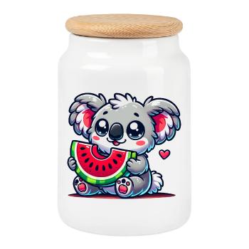 L’adorable koala déguste un morceau de pastèque - Boîte à biscuits avec couvercle en bois - blanc - Devant